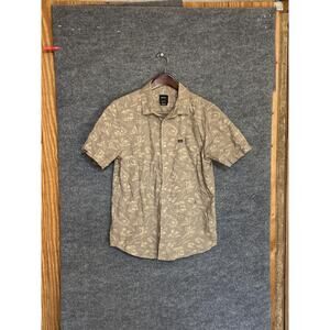 RVCA Shirt Mens Small Beige Brown Aloha Print Regular Fit Short Sleeve Casual
